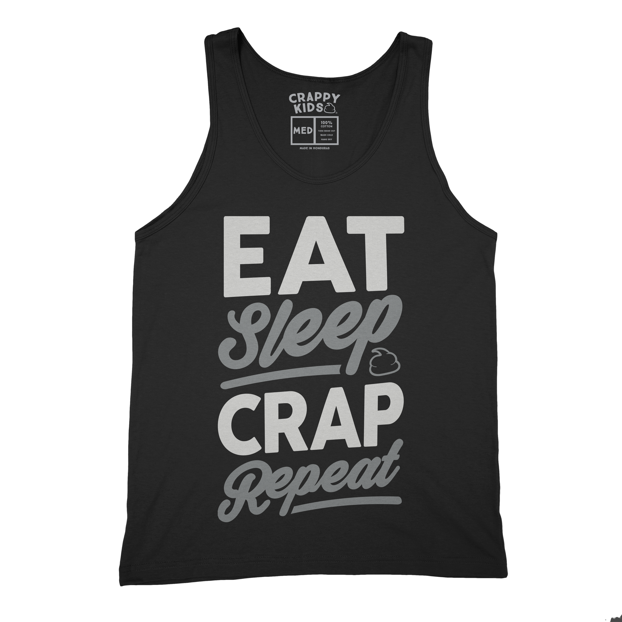Eat Sleep Crap Repeat Black Tank Top (White/Grey)