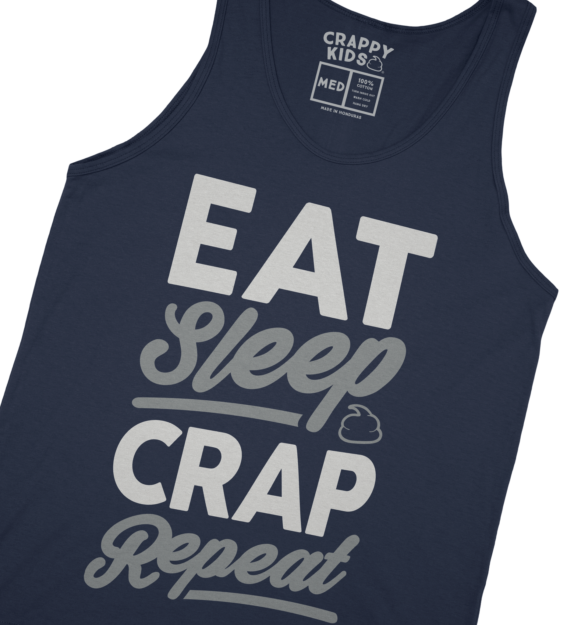 Eat Sleep Crap Repeat Navy Tank Top (White/Grey)