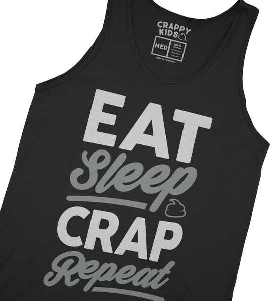 Eat Sleep Crap Repeat Black Tank Top (White/Grey)