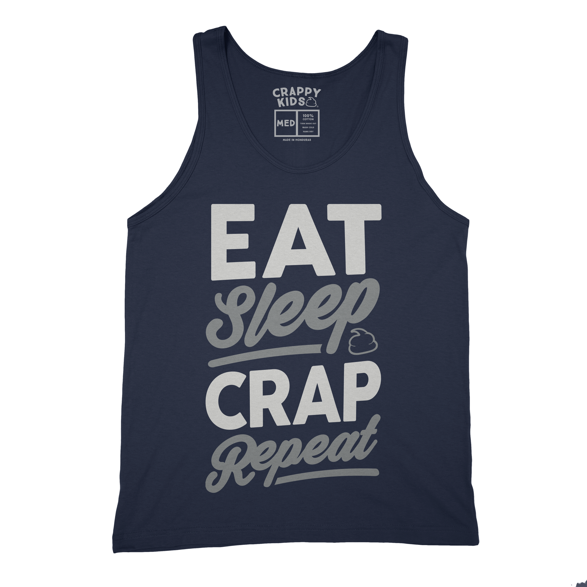 Eat Sleep Crap Repeat Navy Tank Top (White/Grey)